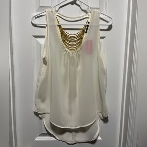 Off-White w/ Gold Beaded Back Top